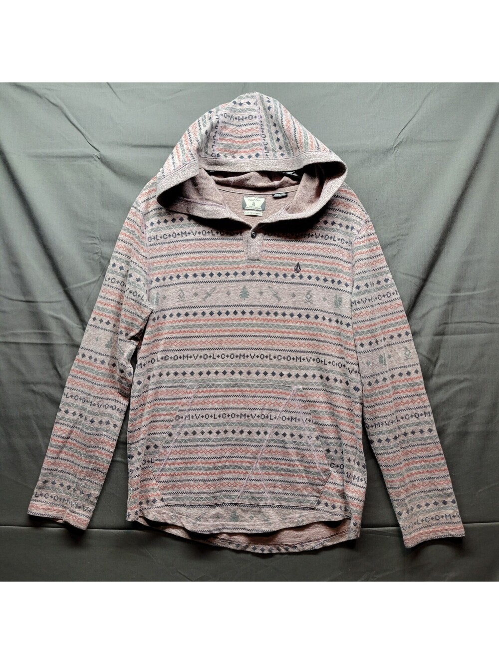 Volcom Men's Fair Isle Ole Hooded Henley size M Perfect for Holidays!